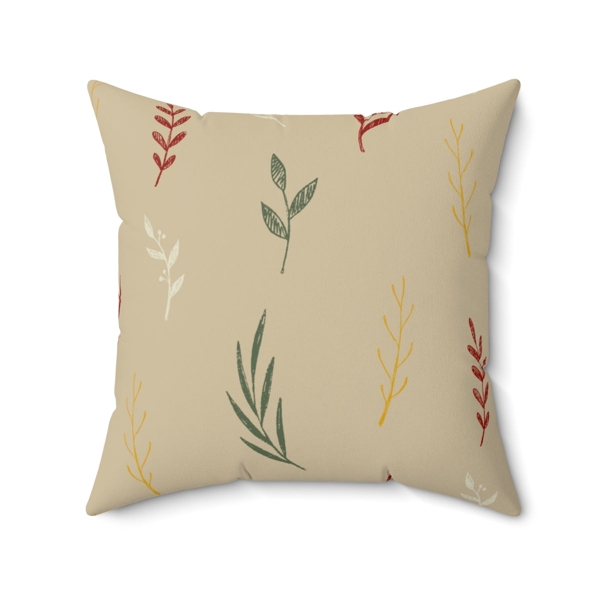 Beige Polyester Square Holiday Pillowcase - Garland