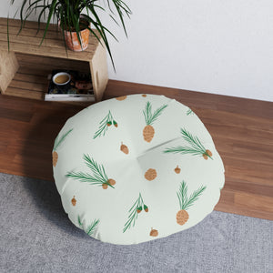 Round Tufted Holiday Floor Pillow - Pinecones