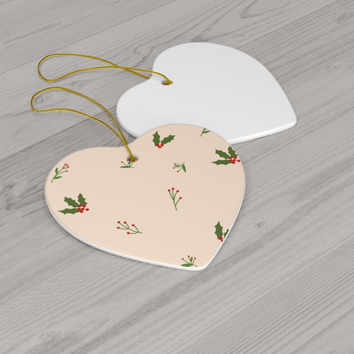 Beige Ceramic Holiday Ornament - Holly