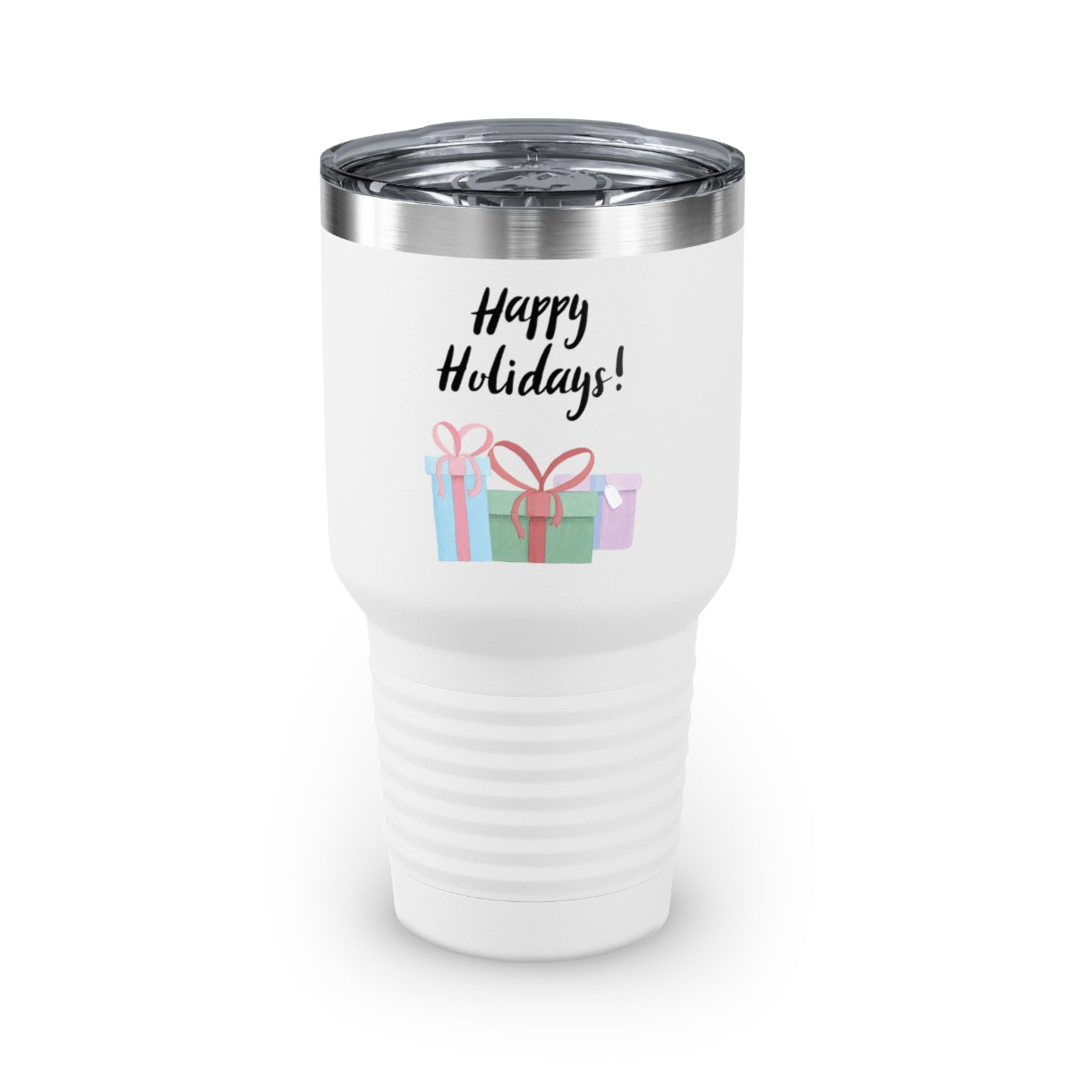 30oz White Ringneck Holiday Tumbler - Happy Holidays &amp; Presents