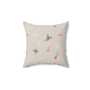 Polyester Square Holiday Pillowcase - Holly & Snowflakes