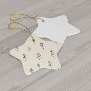 Beige Ceramic Holiday Ornament - Evergreens