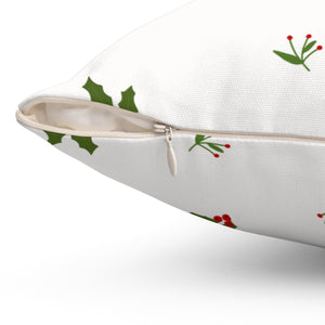 White Polyester Square Holiday Pillowcase - Holly