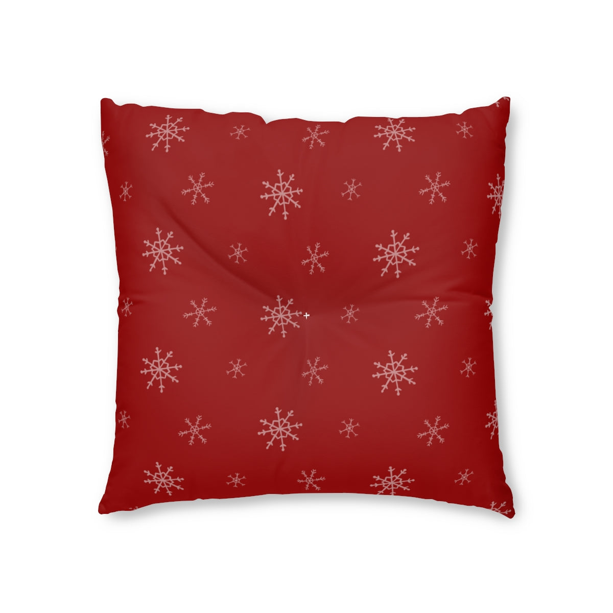 Red Square Tufted Holiday Floor Pillow - Snowflakes