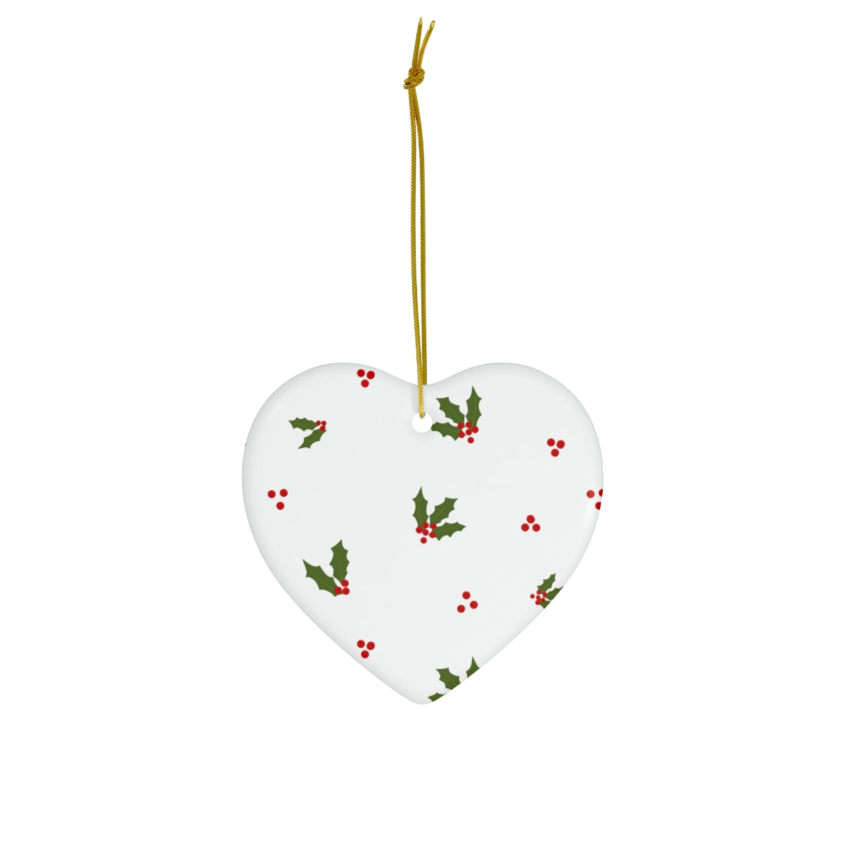 White Ceramic Holiday Ornament - Holly