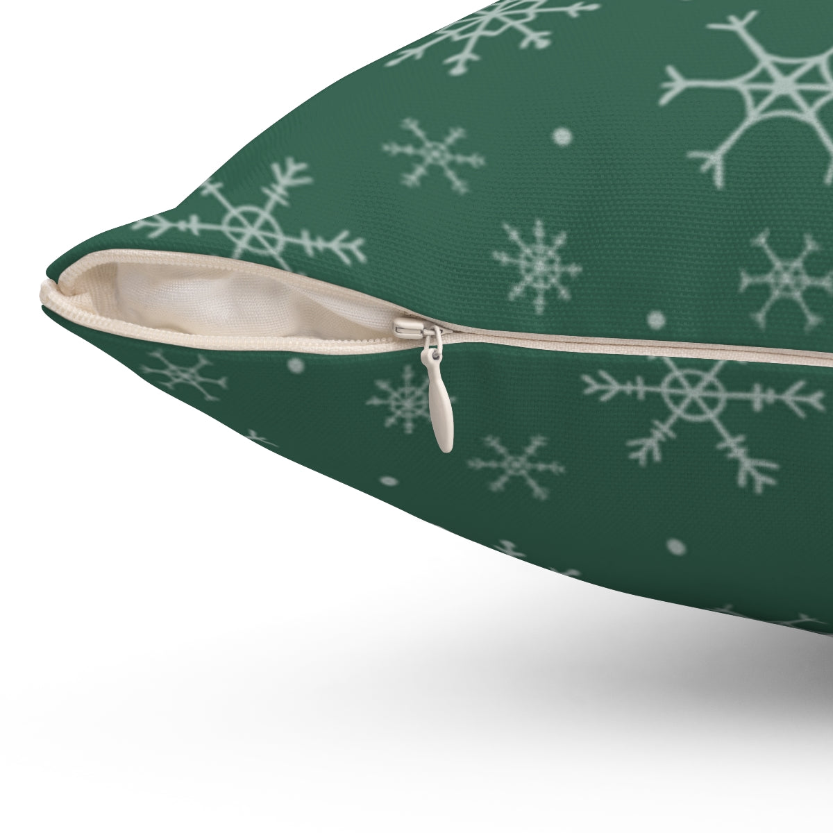 Green Polyester Square Holiday Pillowcase - Snowflakes