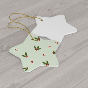 Green Ceramic Holiday Ornament - Holly