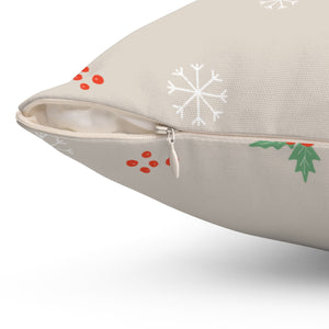 Polyester Square Holiday Pillowcase - Holly & Snowflakes