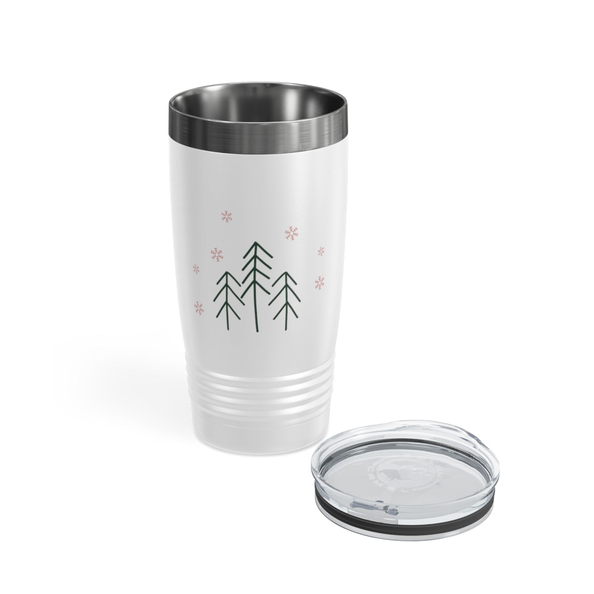 20oz White Ringneck Holiday Tumbler - Evergreen Trees &amp; Red Snowflakes