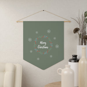 Holiday Pennant - Merry Christmas Wreath & Snowflakes