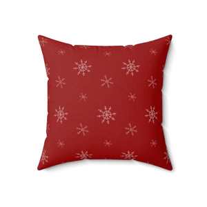 Red Polyester Square Holiday Pillowcase - Snowflakes