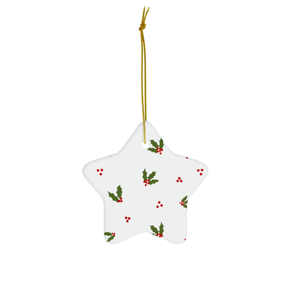 White Ceramic Holiday Ornament - Holly
