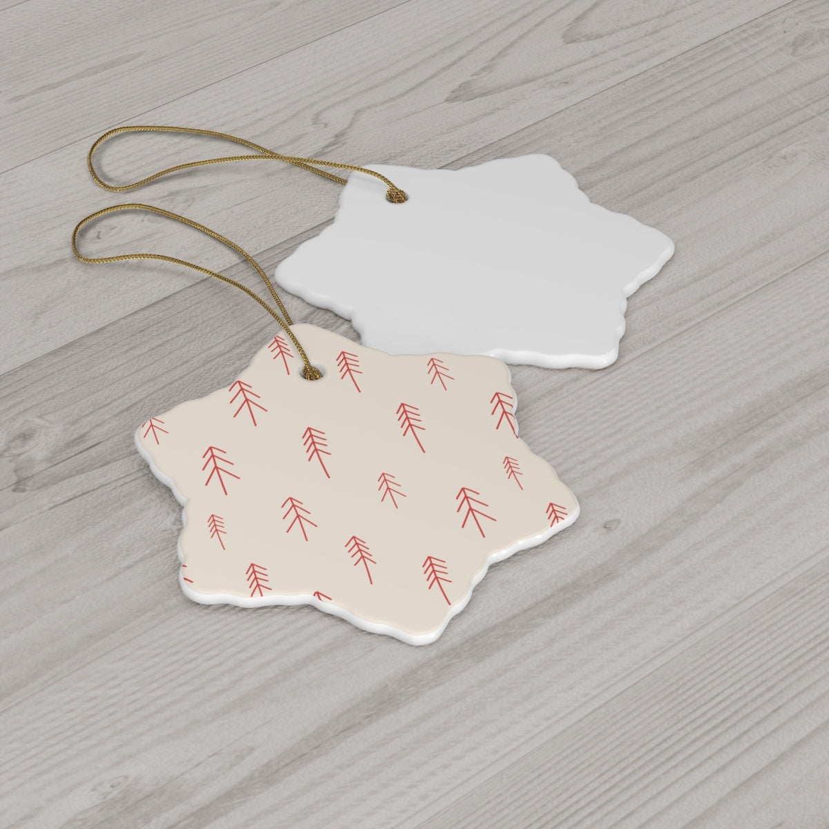 Ceramic Holiday Ornament - Red Evergreens