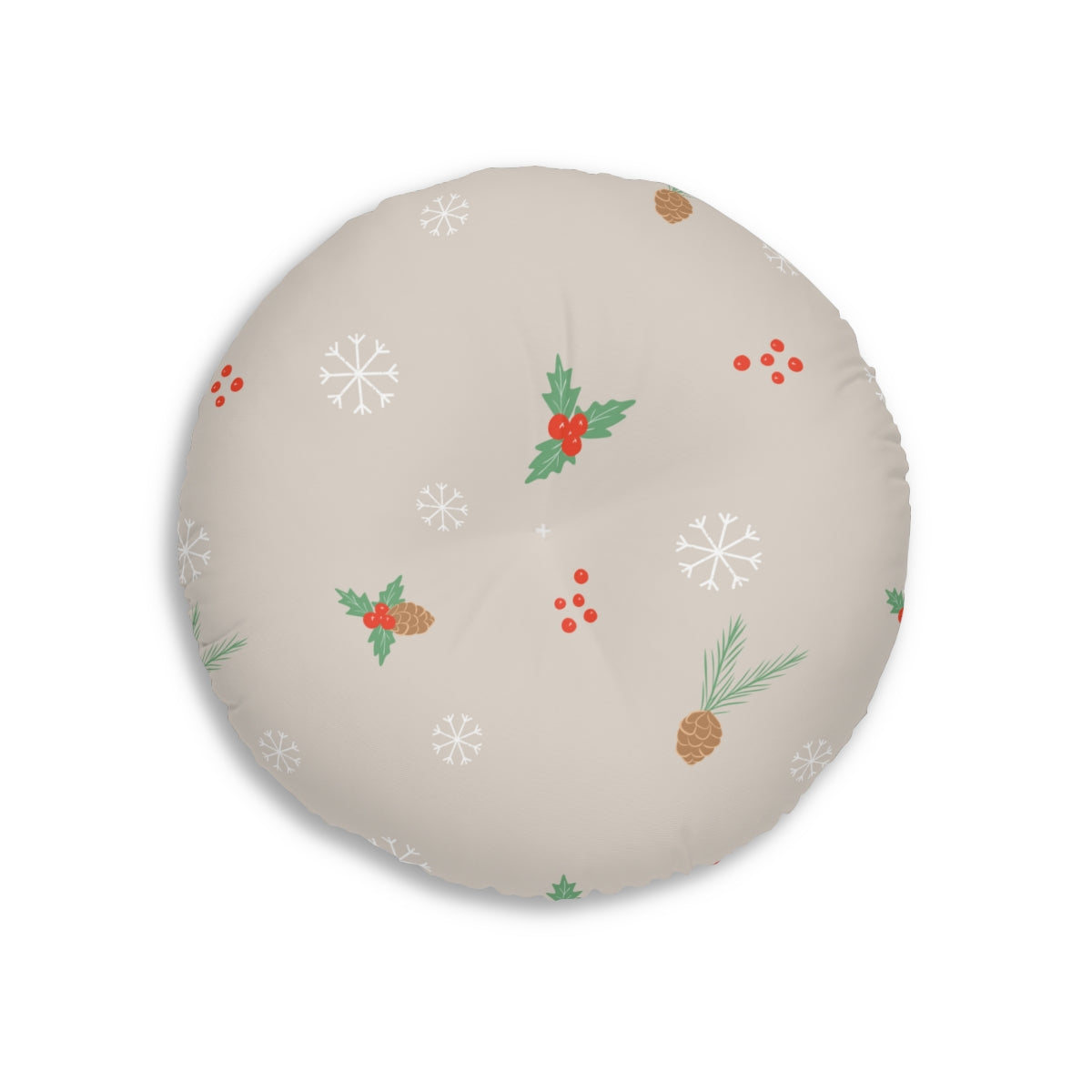 Round Tufted Holiday Floor Pillow - Pinecones &amp; Snowflakes
