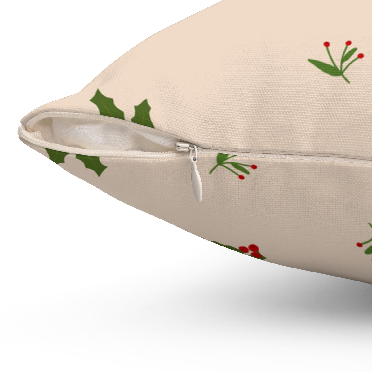 Beige Polyester Square Holiday Pillowcase - Holly