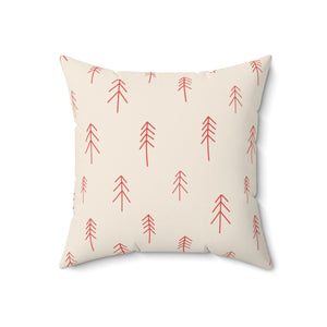 Polyester Square Holiday Pillowcase - Red Evergreen