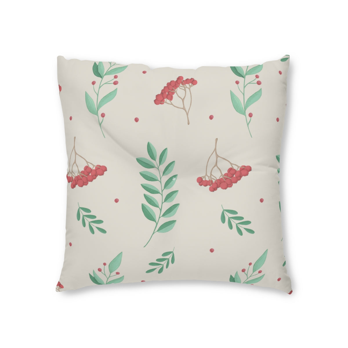 Square Tufted Holiday Floor Pillow - Large Red &amp; Green Hollys