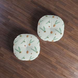 Round Tufted Holiday Floor Pillow - Pinecones