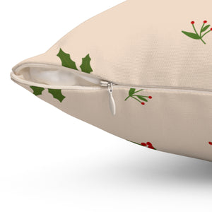 Beige Polyester Square Holiday Pillowcase - Holly