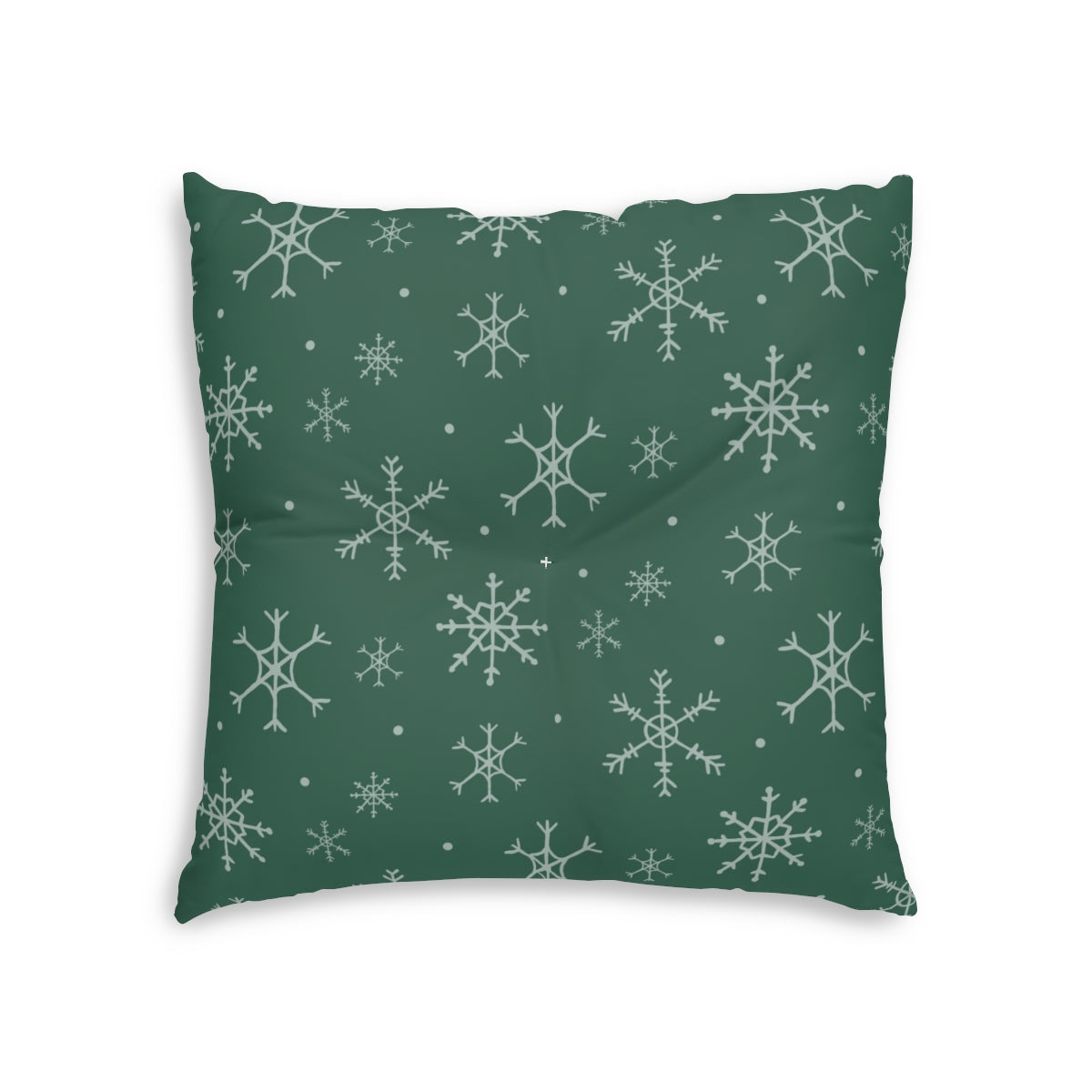 Green Square Tufted Holiday Floor Pillow - Snowflakes