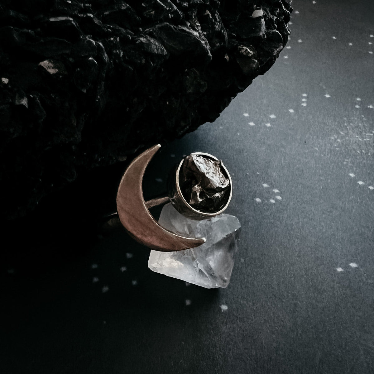 Crescent Moon Wrap Ring with Authentic Meteorite