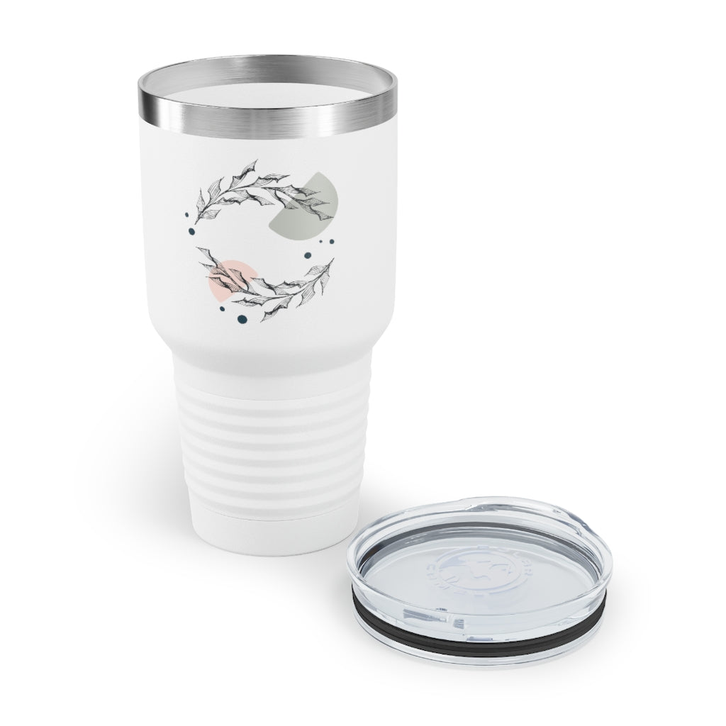Metanoia - 30oz Circular Branches Ringneck Tumbler in White - Opened