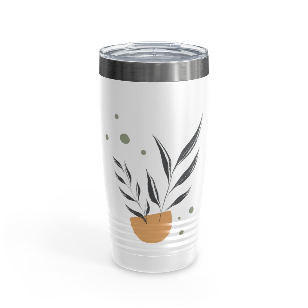 Metanoia Wellness - 20oz Black Leaves in Bowl Ringneck White Tumbler - Front View