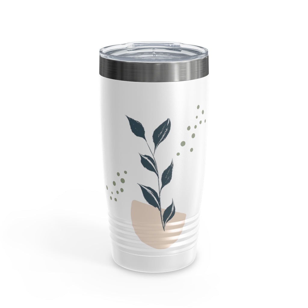 Metanoia Wellness - 20oz Blue Leaves Ringneck White Tumbler - Front View