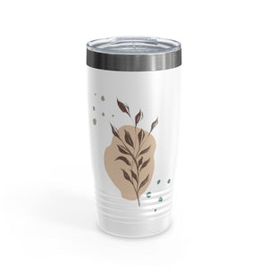 Metanoia Wellness - 20oz Branches with Blue Dots Ringneck White Tumbler - Front View