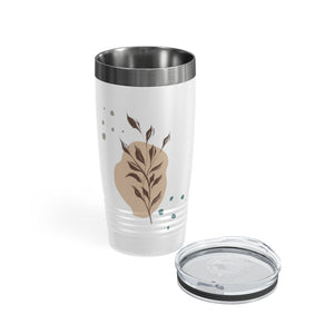 Metanoia Wellness - 20oz Branches with Blue Dots Ringneck White Tumbler - Open