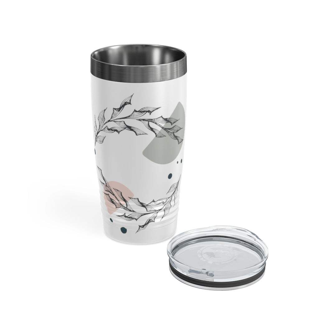 Metanoia Wellness - 20oz Circular Branches Ringneck White Tumbler - Open
