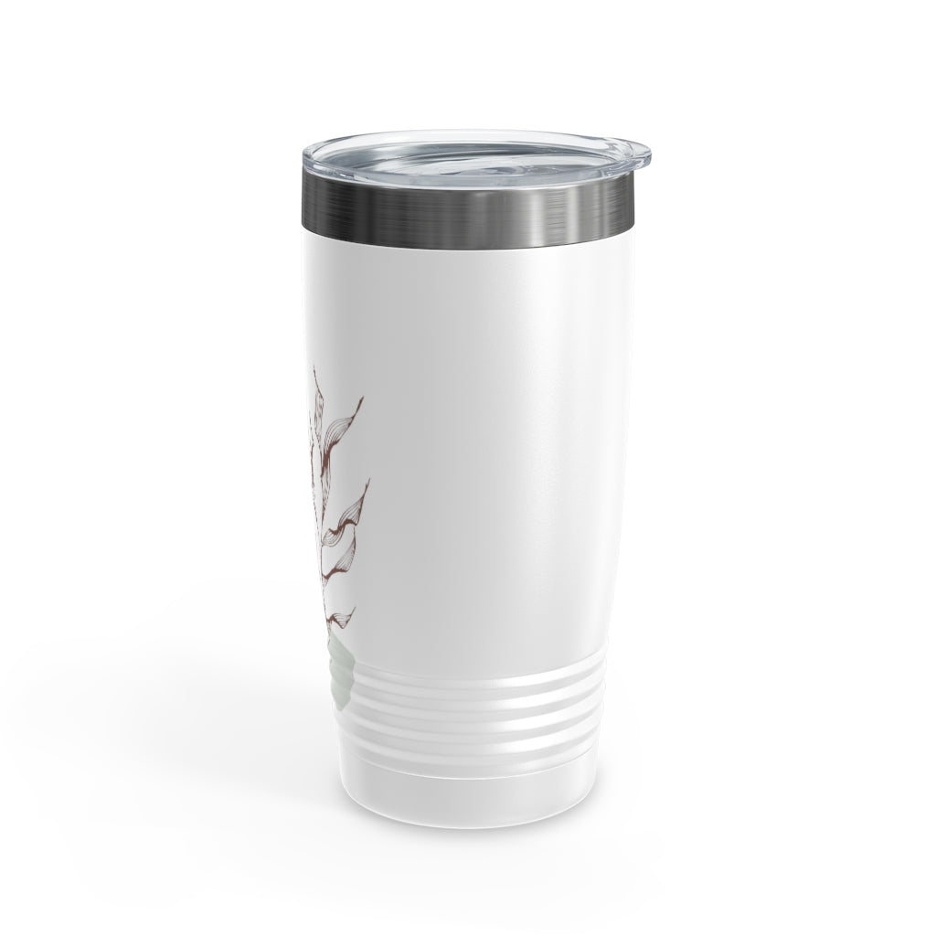Metanoia Wellness - 20oz Saddle Leaves Ringneck White Tumbler - Left Side View