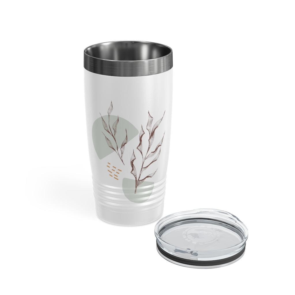 Metanoia Wellness - 20oz Saddle Leaves Ringneck White Tumbler - Open