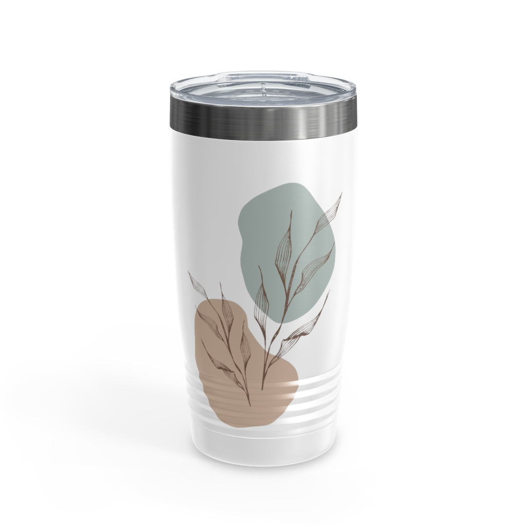 Metanoia Wellness - 20oz Sepia Leaves Ringneck White Tumbler - Front View