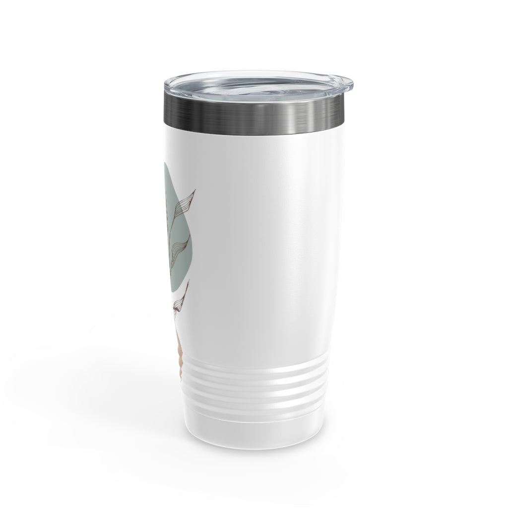 Metanoia Wellness - 20oz Sepia Leaves Ringneck White Tumbler - Left Side View