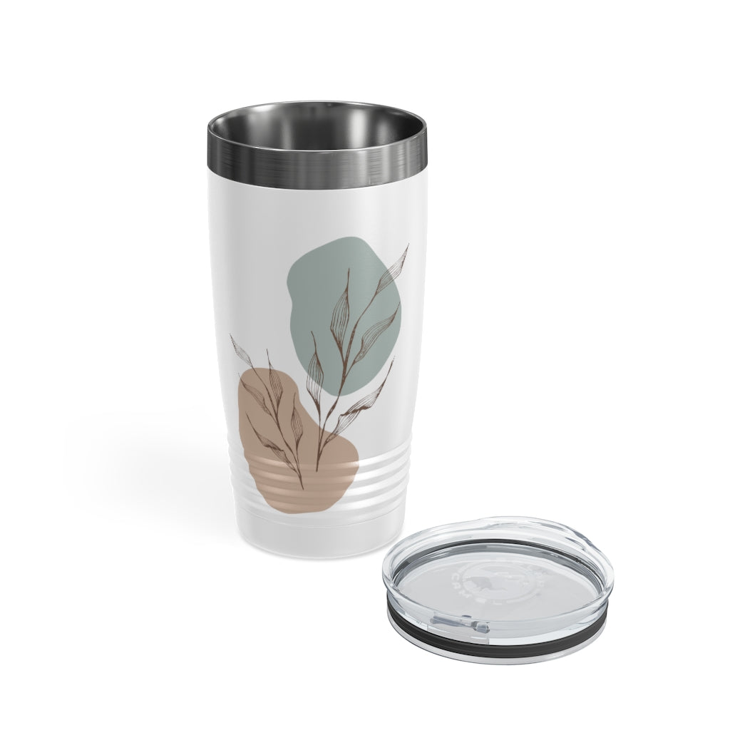 Metanoia Wellness - 20oz Sepia Leaves Ringneck White Tumbler - Open