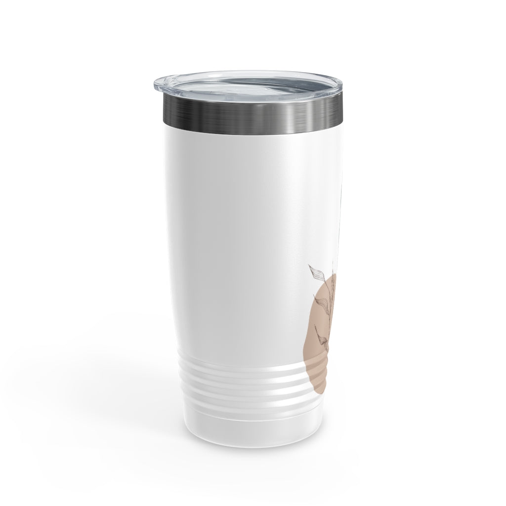 Metanoia Wellness - 20oz Sepia Leaves Ringneck White Tumbler - Right Side View