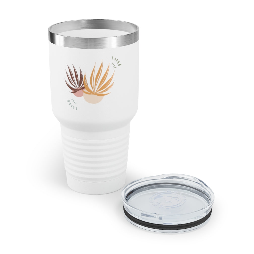 Metanoia Wellness - 30oz Autumn Palms Ringneck Tumbler in White - Open