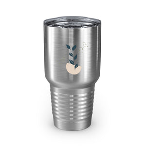 Metanoia Wellness - 30oz Blue Leaves Ringneck Tumbler in Stainless Steel - Front View