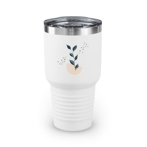 Metanoia Wellness - 30oz Blue Leaves Ringneck Tumbler in White - Front View