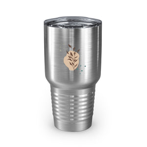 Metanoia Wellness - 30oz Branches with Blue Dots Ringneck Tumbler in Stainless Steel - Front View