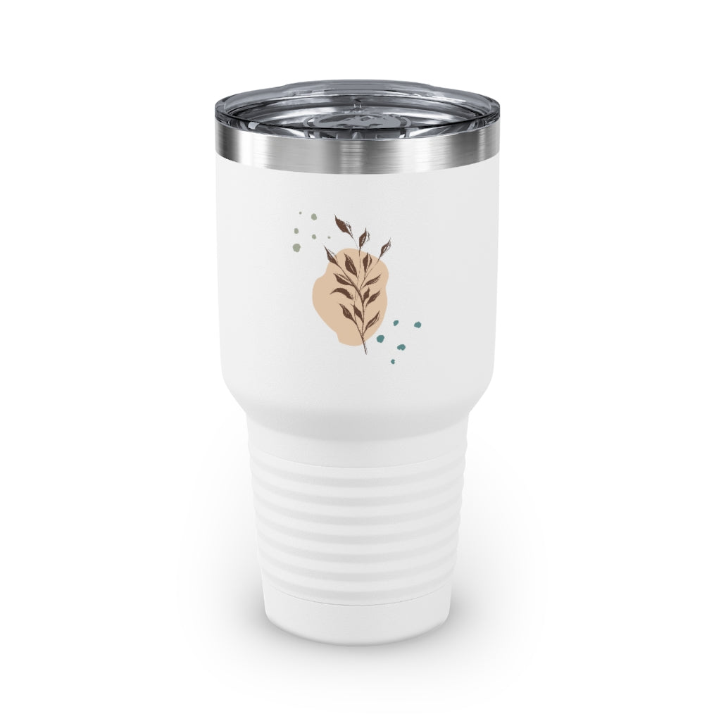 Metanoia Wellness - 30oz Branches with Blue Dots Ringneck Tumbler in White - Front View