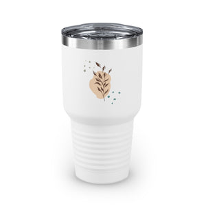 Metanoia Wellness - 30oz Branches with Blue Dots Ringneck Tumbler in White - Front View