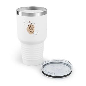 Metanoia Wellness - 30oz Branches with Blue Dots Ringneck Tumbler in White - Opened