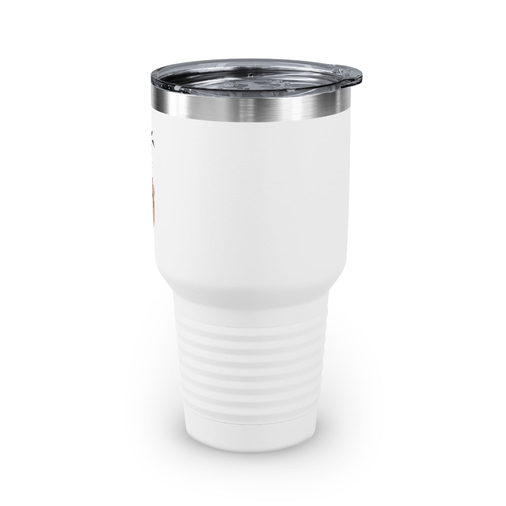 Metanoia Wellness - 30oz Infinity Leaves Ringneck Tumbler in White - Left Side View