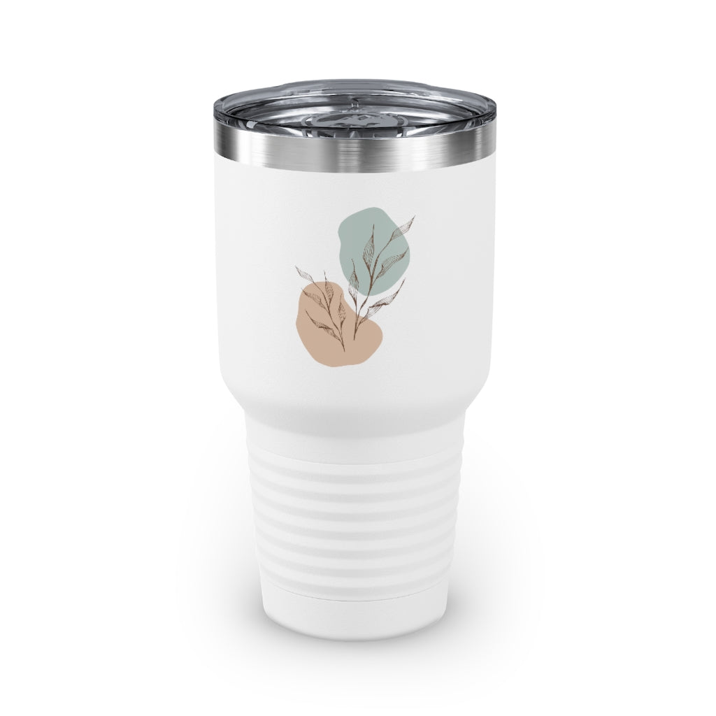 Metanoia Wellness - 30oz Sepia Leaves Ringneck Tumbler in White - 