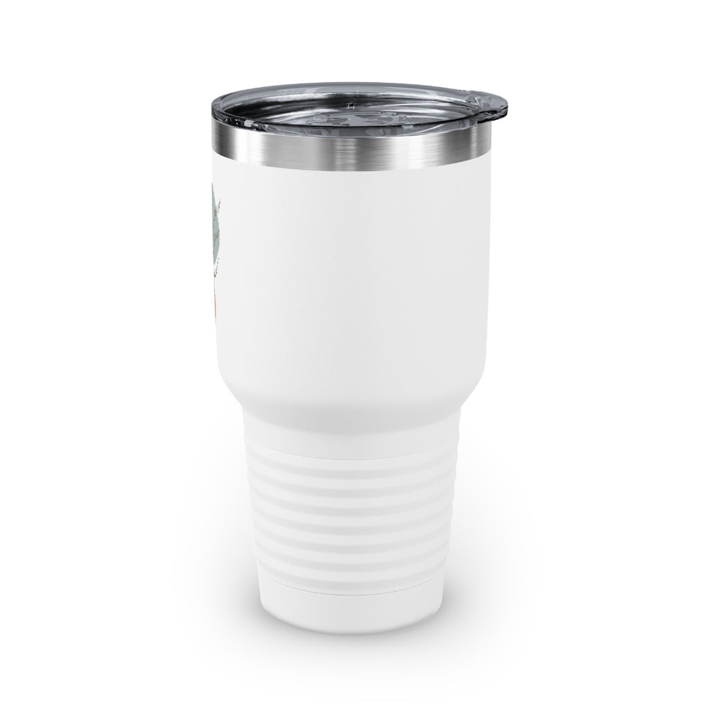 Metanoia Wellness - 30oz Sepia Leaves Ringneck Tumbler in White - Left Side View