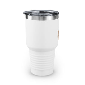 Metanoia Wellness - 30oz Sepia Leaves Ringneck Tumbler in White - Right Side View