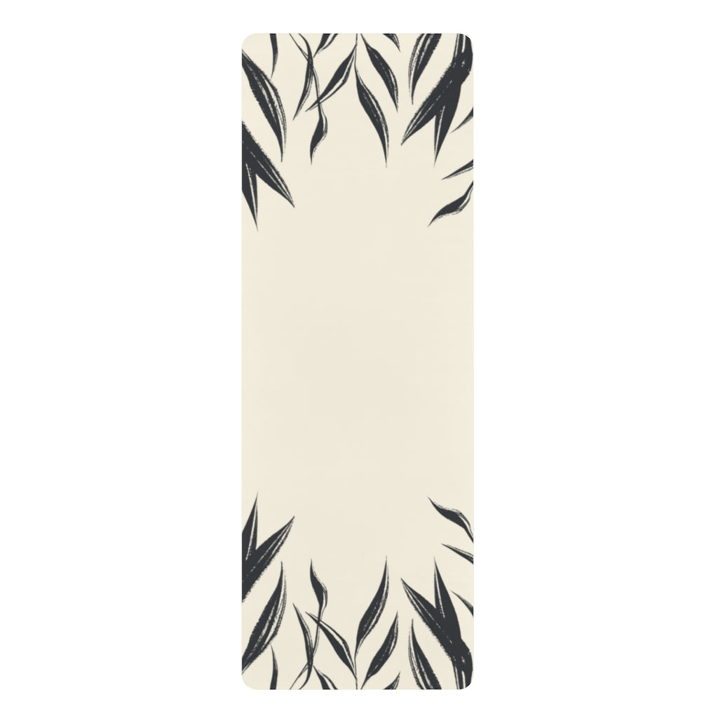 Metanoia Wellness - Black &amp; White Leaves Rubber Yoga Mat - Front View