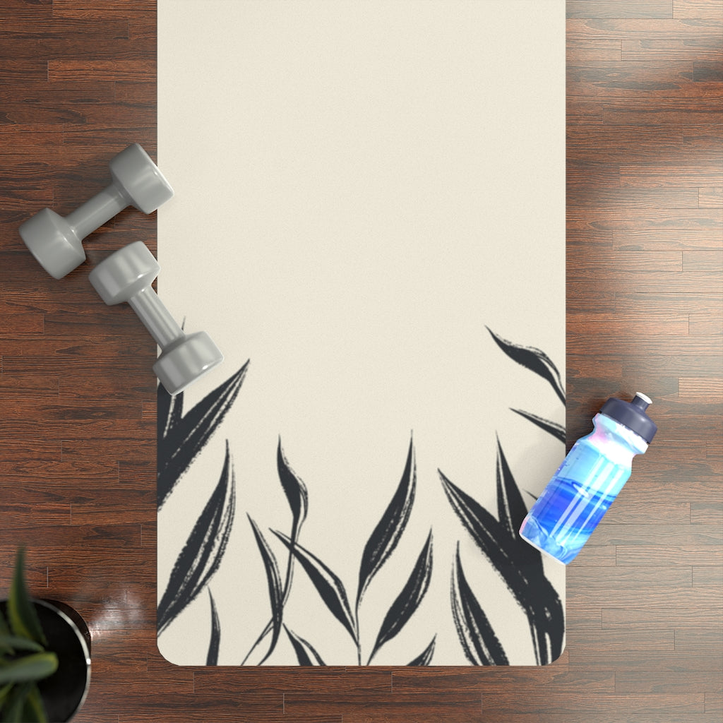 Metanoia Wellness - Black &amp; White Leaves Rubber Yoga Mat - In Use